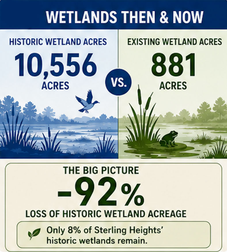 Sterling Heights wetlands data on historical loss, from Michigan EGLE
